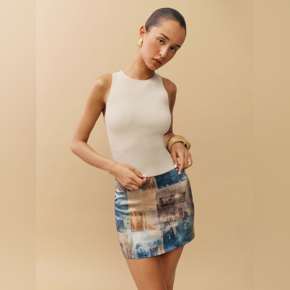 Reformation Carla Low Waist Silk Skirt in Collage